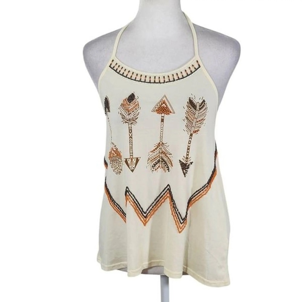 Altard’s State Women's Cream‎ Beaded Halter Top Small Boho NWT